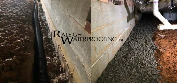 Raleigh homeowner inspecting foundation grading and downspouts for spring basement waterproofing checklist