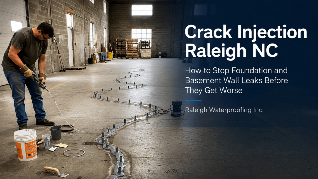 Crack injection Raleigh NC foundation wall repair by Raleigh Waterproofing Inc.
