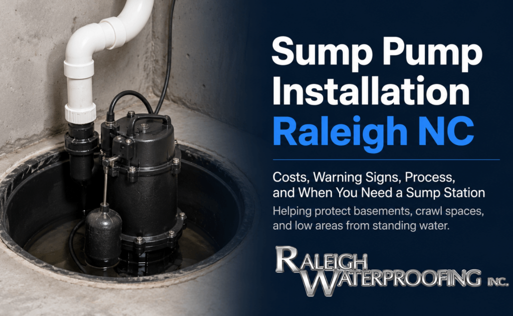 Sump pump installation Raleigh NC by Raleigh Waterproofing Inc