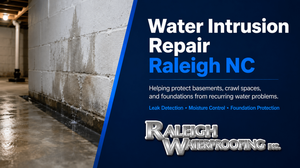 Water intrusion repair Raleigh NC by Raleigh Waterproofing Inc