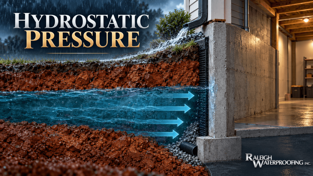 Hydrostatic Pressure in Raleigh Basements: Causes, Warning Signs, and the Right Fix banner by Raleigh Waterproofing Inc.